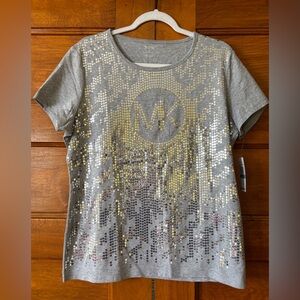 MICHAEL Michael Kors Silver Sequin Short Sleeve Top